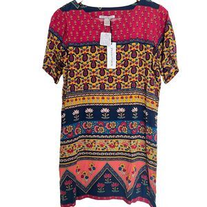 Free People Novella Royale Roadie dress M handmade USA Shift multi pattern NWT